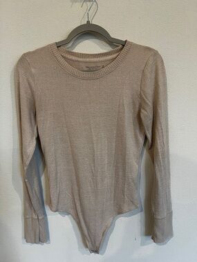 Abercrombie & Fitch Beige Long Sleeve Bodysuit
